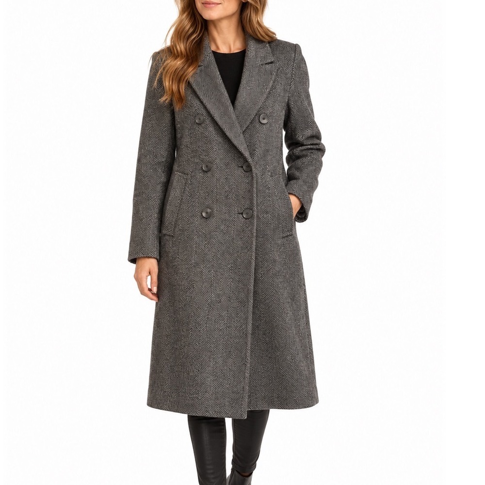 Zara Herringbone Double Breasted Coat